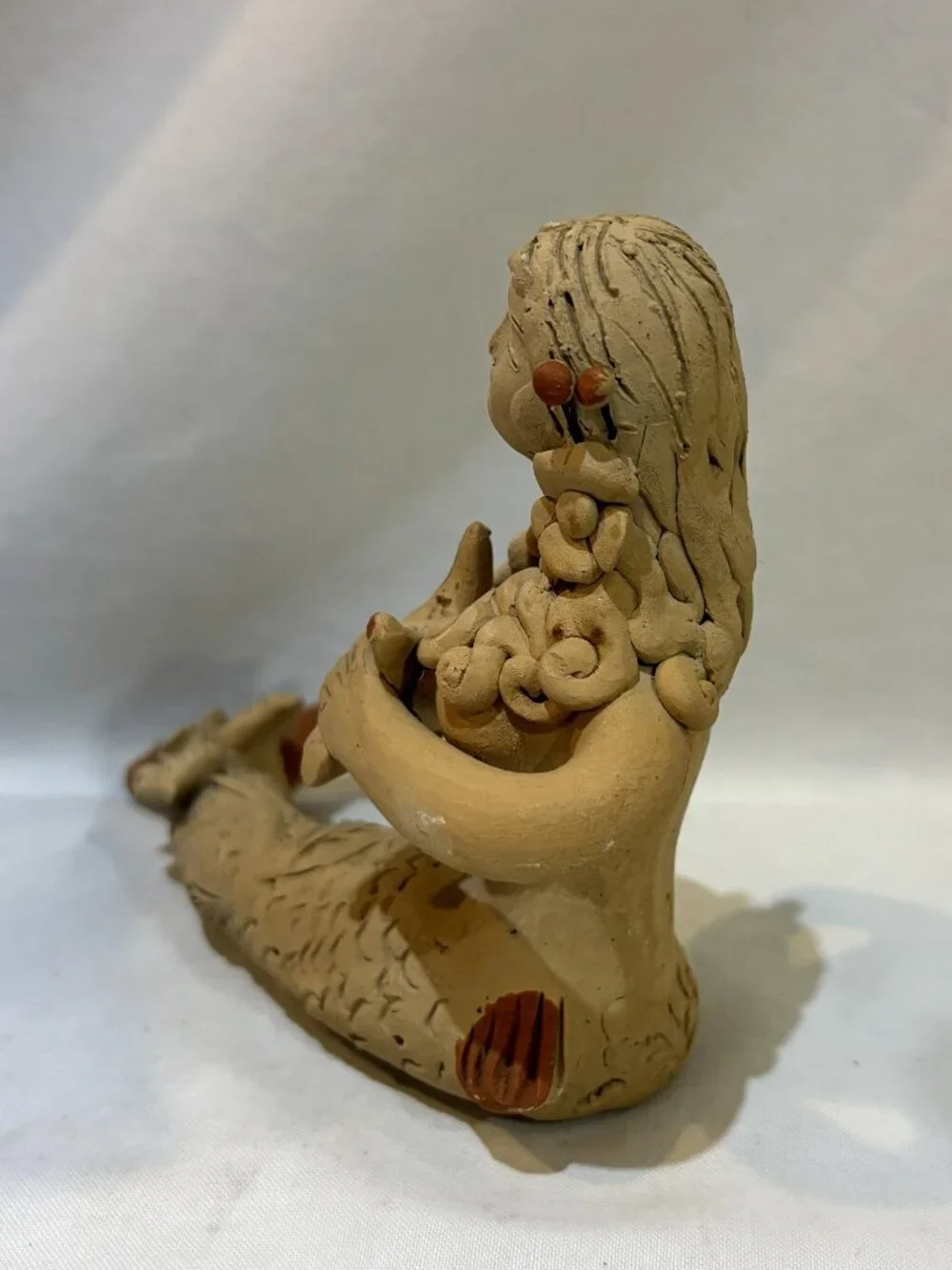 Handmade Clay Pottery Little Mermaid Holding Starfish Sculpture Figurine